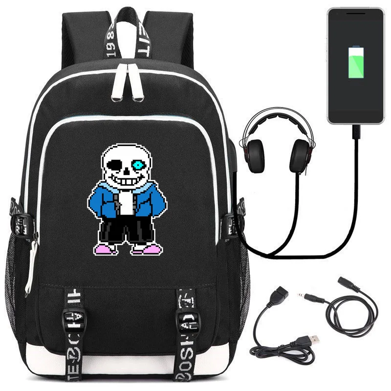 Школьный ранец Undertale Cos с USB разъемом крутой рюкзак для косплея рисунком скелета