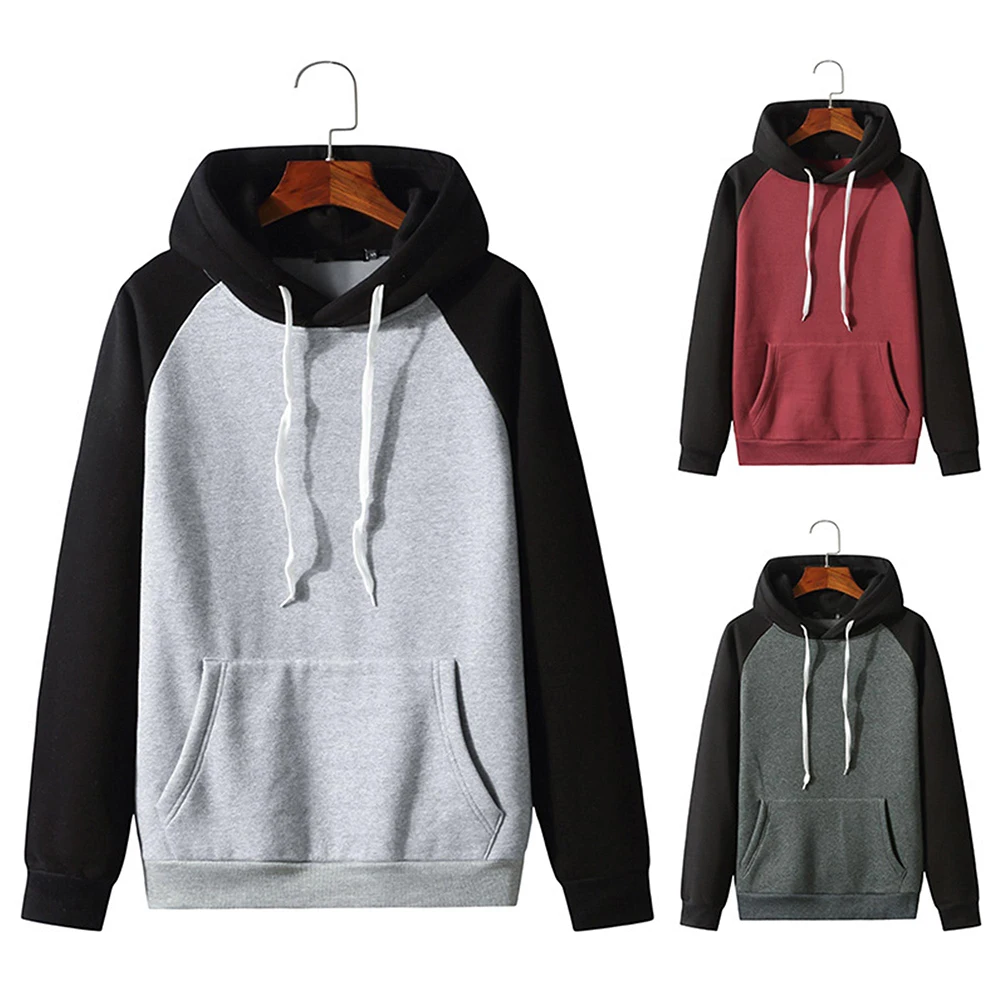 

Men's Casual Hooded Colorblock Pullover Spring/Autumn Spliced Long Sleeve Raglan Sleeve Drawstring Youth Style Sports Tops 2022