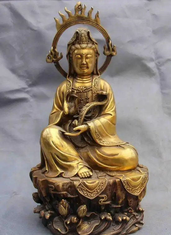 

Copper Bronze lotus flower RuYi Guan Yin Kwan-yin Boddhisattva Goddess Buddha