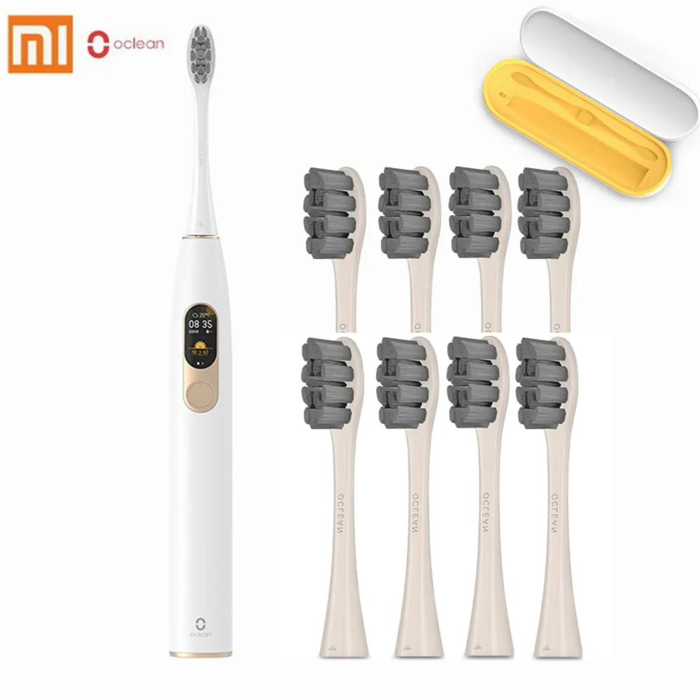 Set with 8 gray head Oclean X sonic электрическая зубная щетка+ 8 шт. головок обновленная Водонепроницаемая ультра звуковая Oclean X зубная щетка USB перезаряжаемая - Цвет: Set with 8 gray head