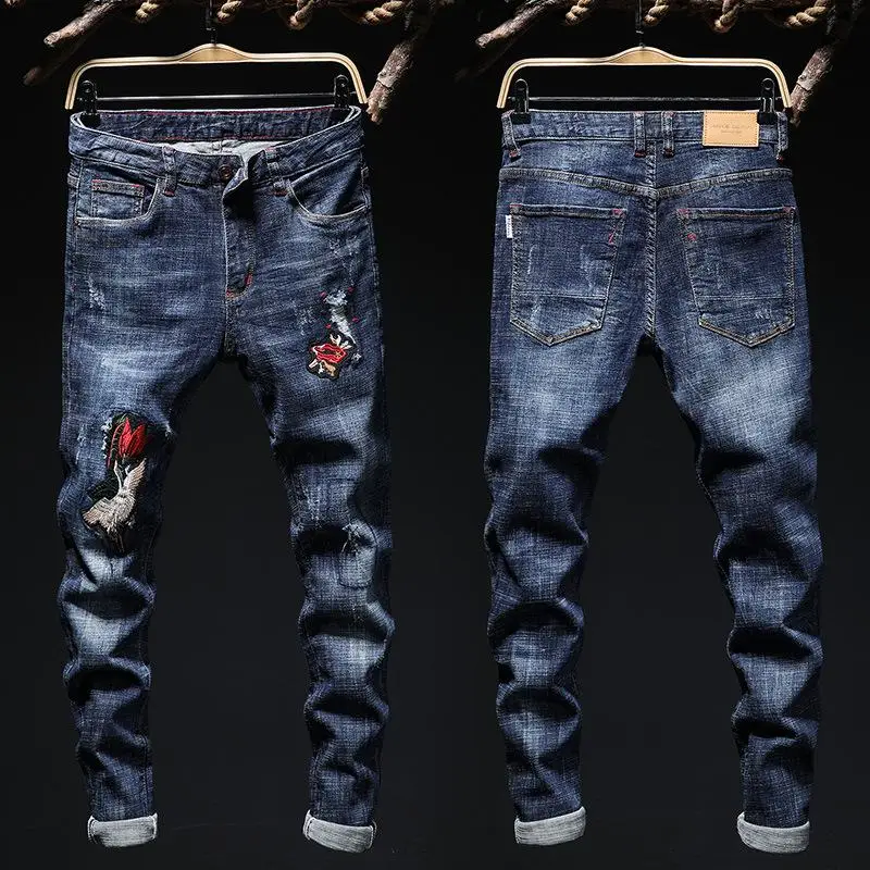 

New Arrivals Men's Jeans Ripped Biker Jeans Mens Streetwear Ripped Stretch Denim Pants