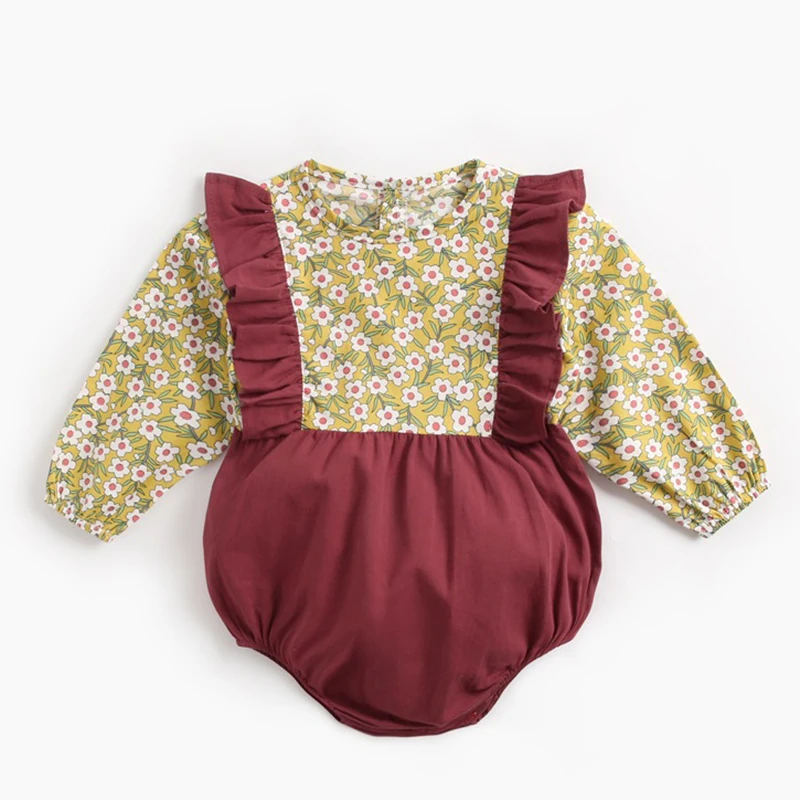 

Flower Infant Toddler Baby Girl Romper Fashion Cute Vintage Style Long Sleeve Romper Jumpsuit Spring Autumn Baby Girl Clothing
