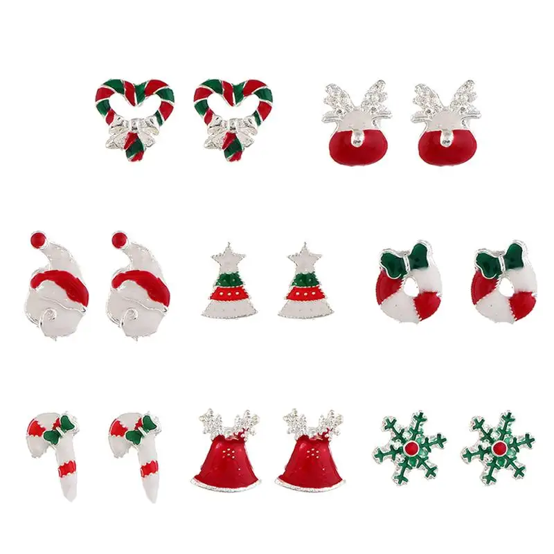 

8 Pairs Cute Elk Earbobs Snowflake Ear Jewelry Christmas Earrings Geometric Ear Studs for Christmas Holiday Women Party