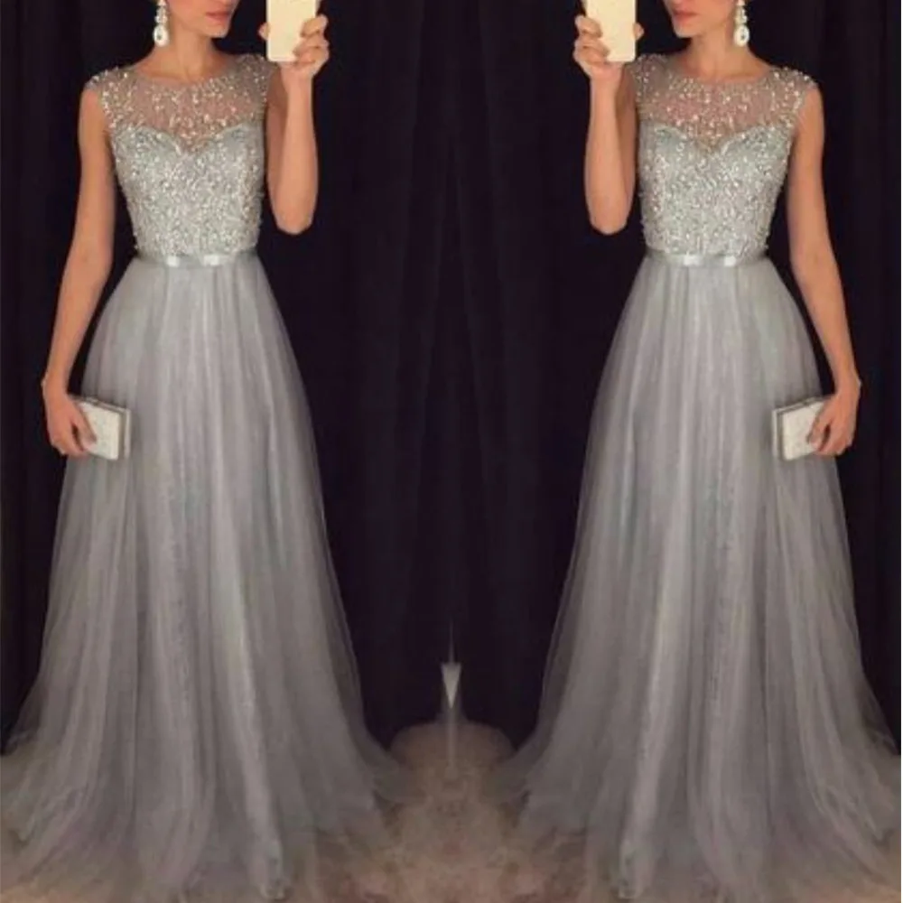 

Женское элегантное платье макси без рукавов, блестящее Сетчатое Прозрачное платье в стиле пэчворк, Длинные вечерние платья для свадьбы, под...