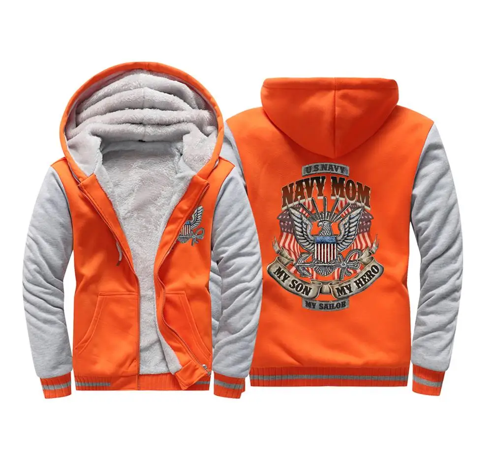 

Winter Men'S Thick Zipper Sweater U.S Navy Printed Long Sleeve Hooded Collar Outdoor Sports Casual Zipper Sweater