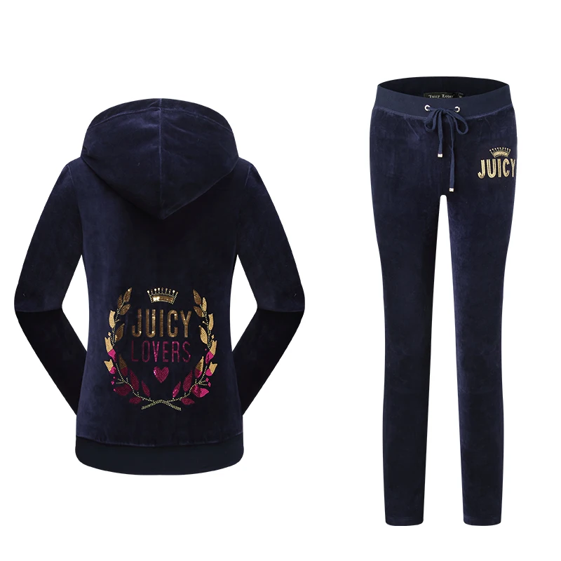 

JUICY LOVERS Ladies casual two-piece 2021 spring and autumn fashion printed zipper hoodie comfortable velvet sportswear suit