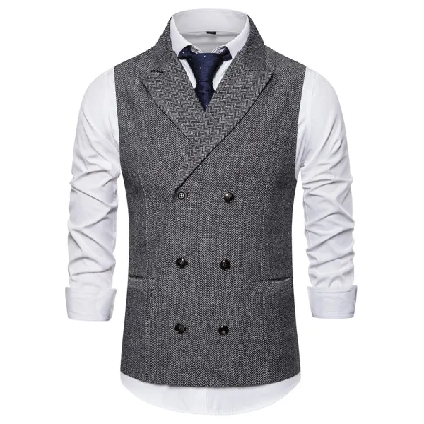 Мужской деловой двубортный жилет классический костюм жилет Homme Slim Fit Жилет кофейного цвета для мужчин - Цвет: lightgray