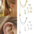LETAPI 2022 новые модные золотистые Серебристые Металлические серьги-клипсы для ушей с листьями и кисточками для женщин Подарки Серьги-Каффы
