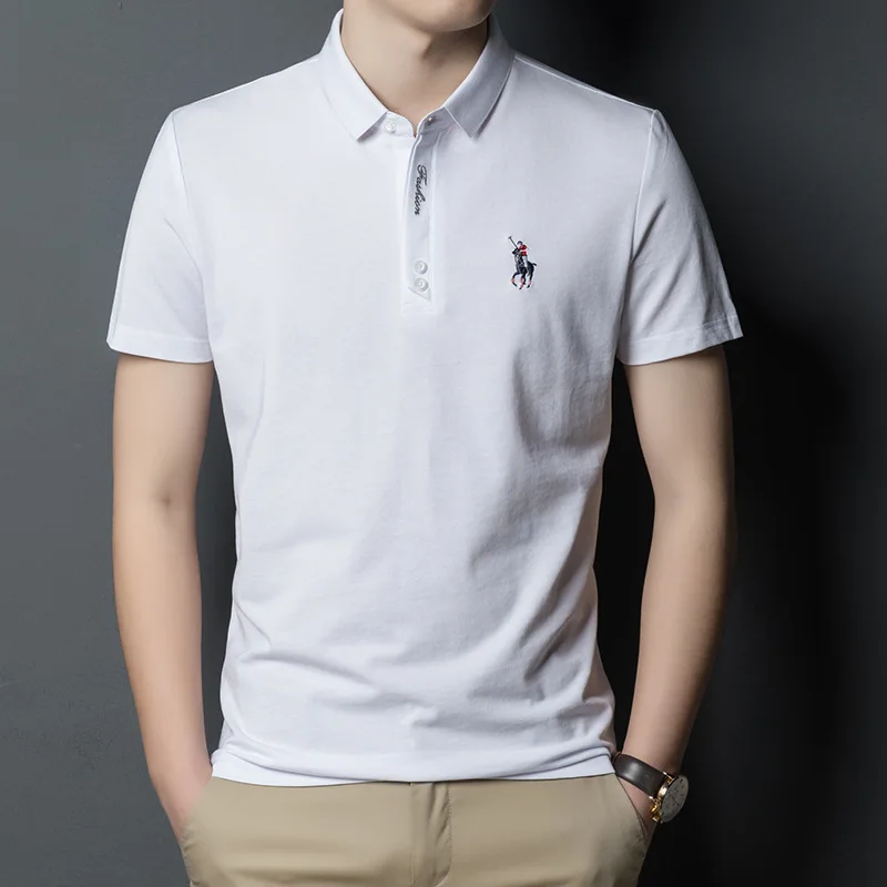 

2021 summer men's short sleeve cotton T-shirt young and middle-aged Lapel embroidered half sleeve shirt T-shirt