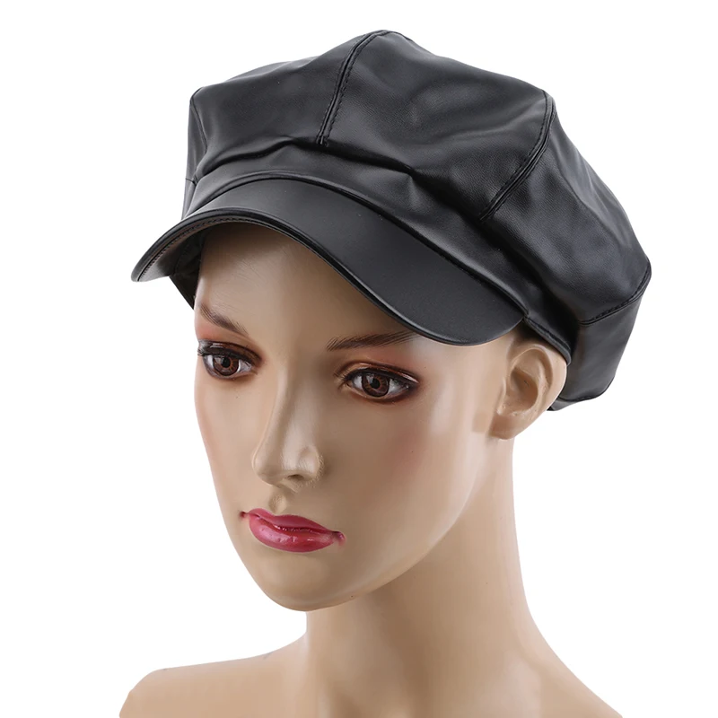 

PU Leather Women Beret Autumn Winter Octagonal Cap Hats Fashion Retro Newsboy Caps Female Snapback Cap Beret Hats
