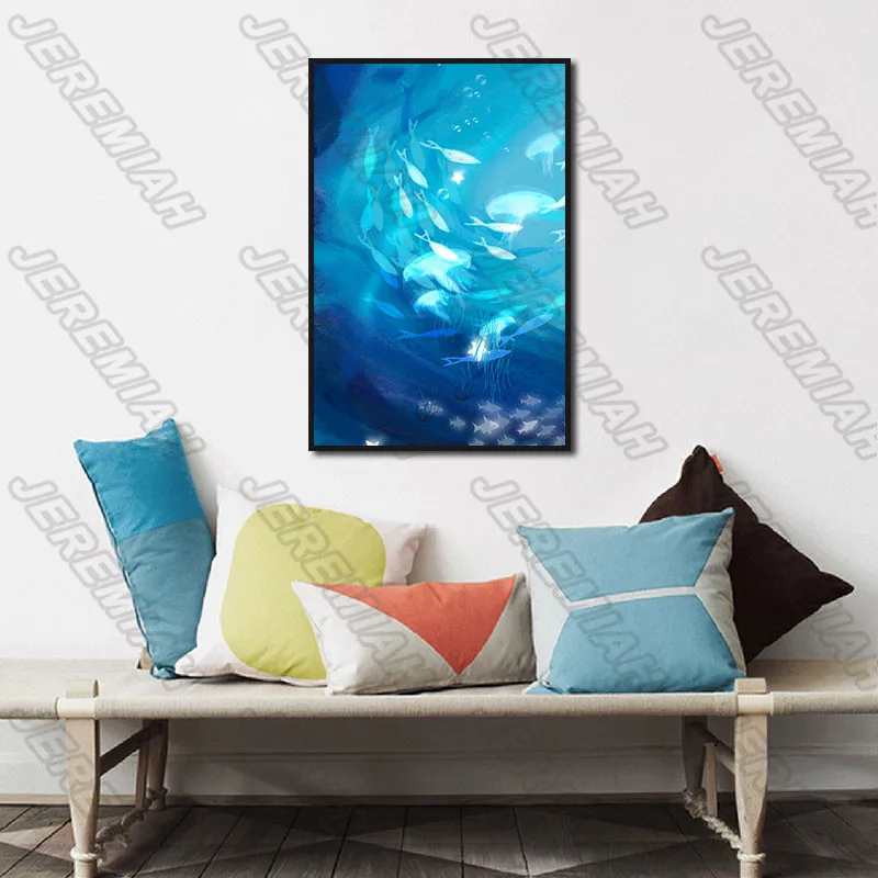 

a Group of Fish Happily Playing In The Sea Poster Nordic Style Wall Art Canvas Print Painting Modern Living Room Decoration