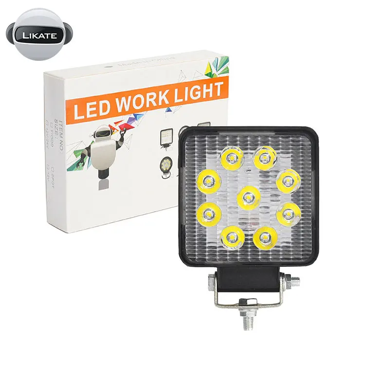 

1Pcs 4inch 27W Square Spot Beam Led Work Light Driving Fog Lights Front Bumper With Mounting Bracket Kit