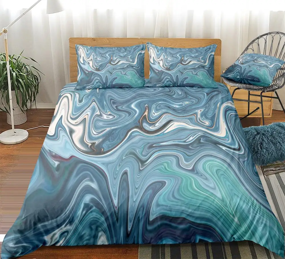 Комплект из 3 предметов мраморный пододеяльник темно-синий абстрактный дизайн