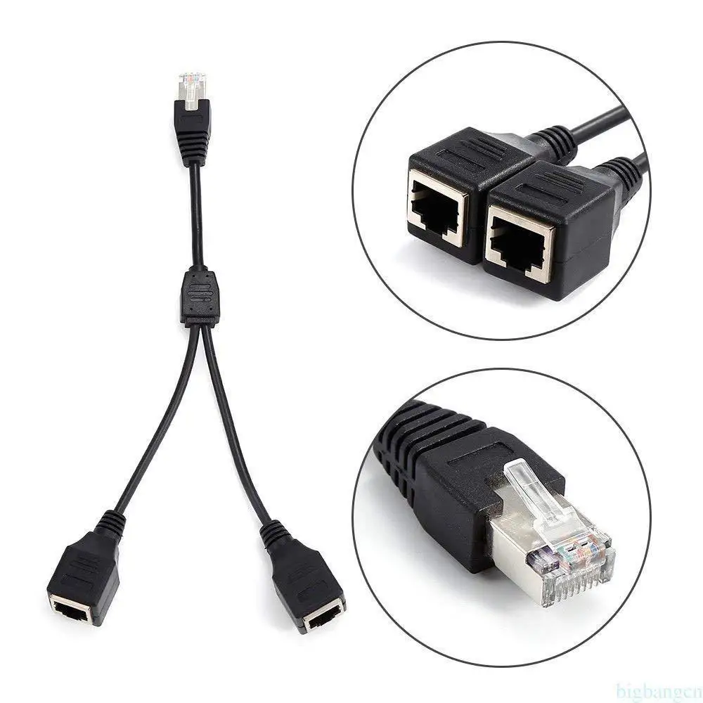 Сетевой сплиттер Кабель-адаптер 1 штекер до 2 гнездо порт LAN Ethernet Y Cat5 Cat5e Cat6 Cat7 |