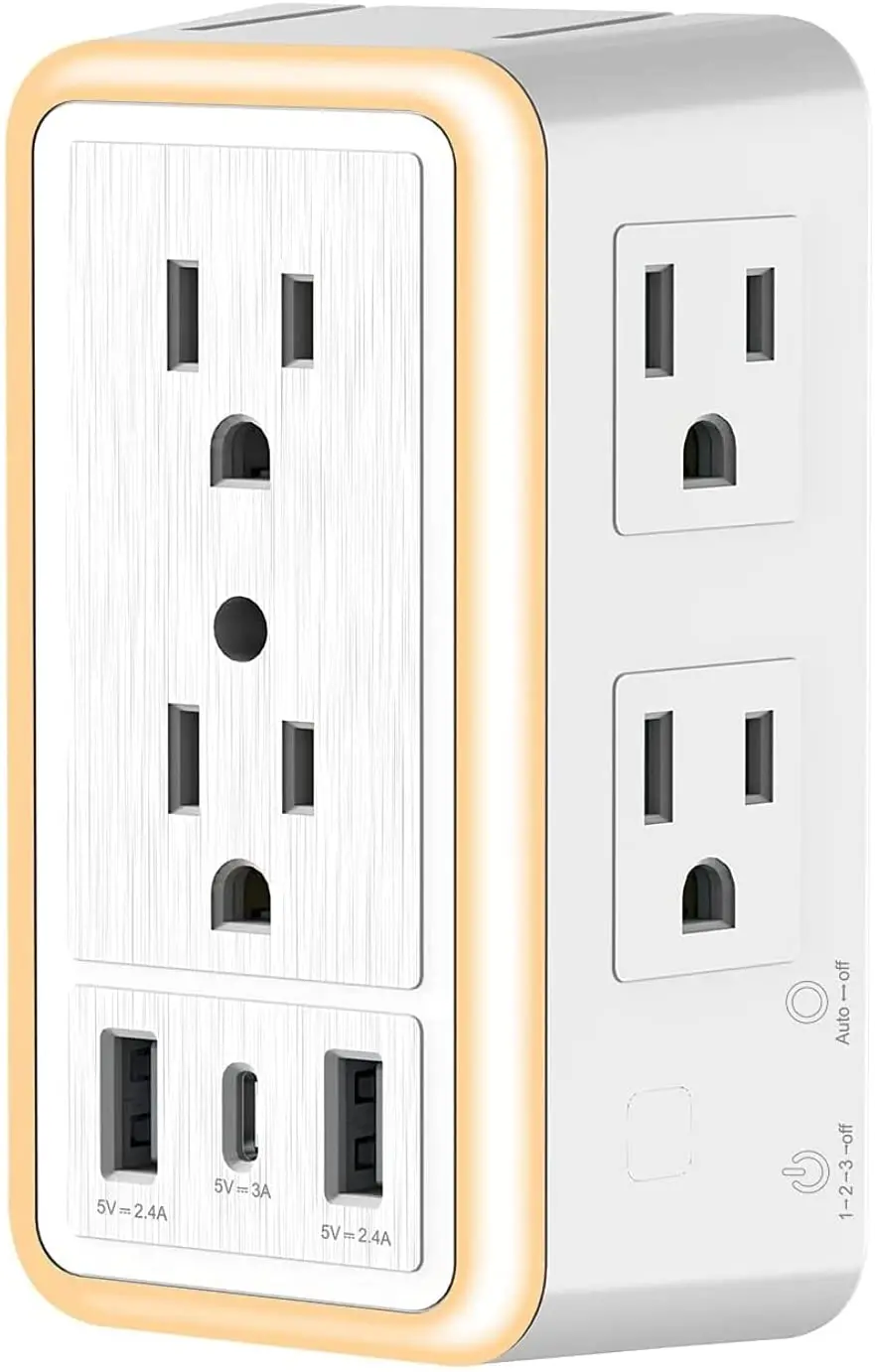 

USB Wall Charger, Surge Protector with Night Light, RadeTek 6 Outlet Extender with 2 USB Charging Ports( 4.8A Total), 1 USB C