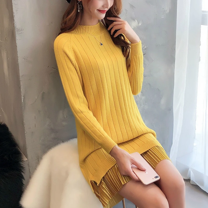 Женское трикотажное платье-свитер однотонное облегающее платье с длинным