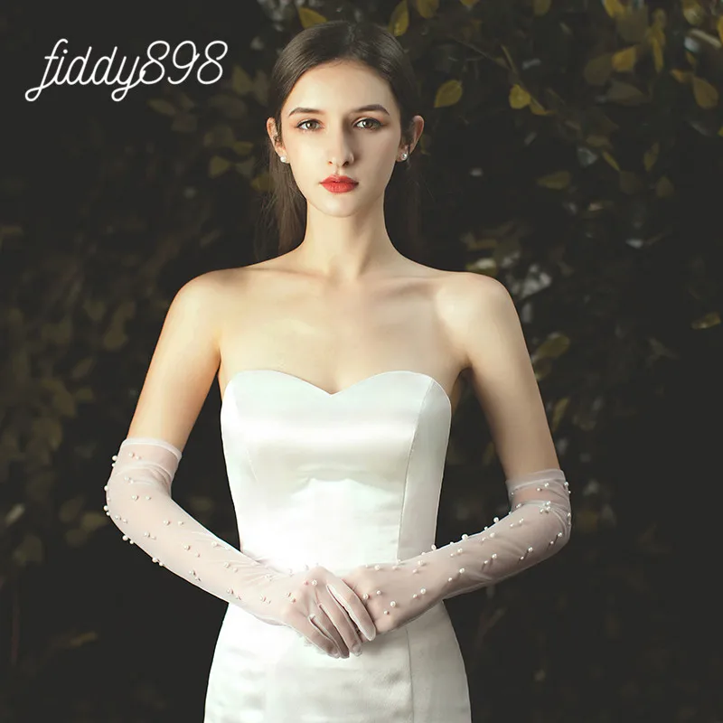 Элегантные короткие женские свадебные жемчужные перчатки для невесты тюлевые