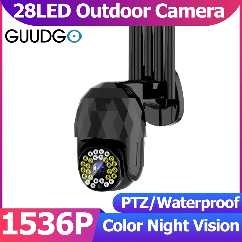 

GUUDGO 1536P 3MP WiFi IP Camera 28LED WiFi Outdoor Color Night Vision Smart Home Security Camera Video Camera CCTV Surveillance