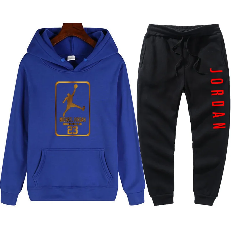 

New 2021 men's pure cotton track and field clothing two-piece sweater hoodie + pants casual sports suit pure cotton track and fi