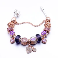 2020 pan family style bracelet purple crystal opal love lock beaded bracelet february 14 valentines day gift