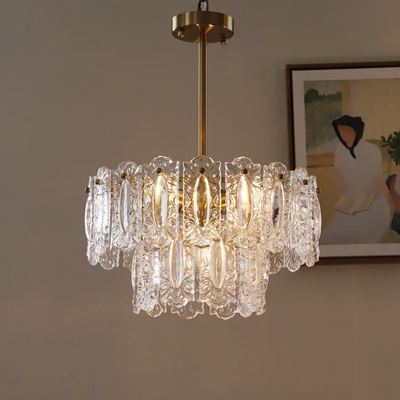 

French style light luxury bedroom living room dining room bar hanging lamps art hand-carved cloud glass led chandelier
