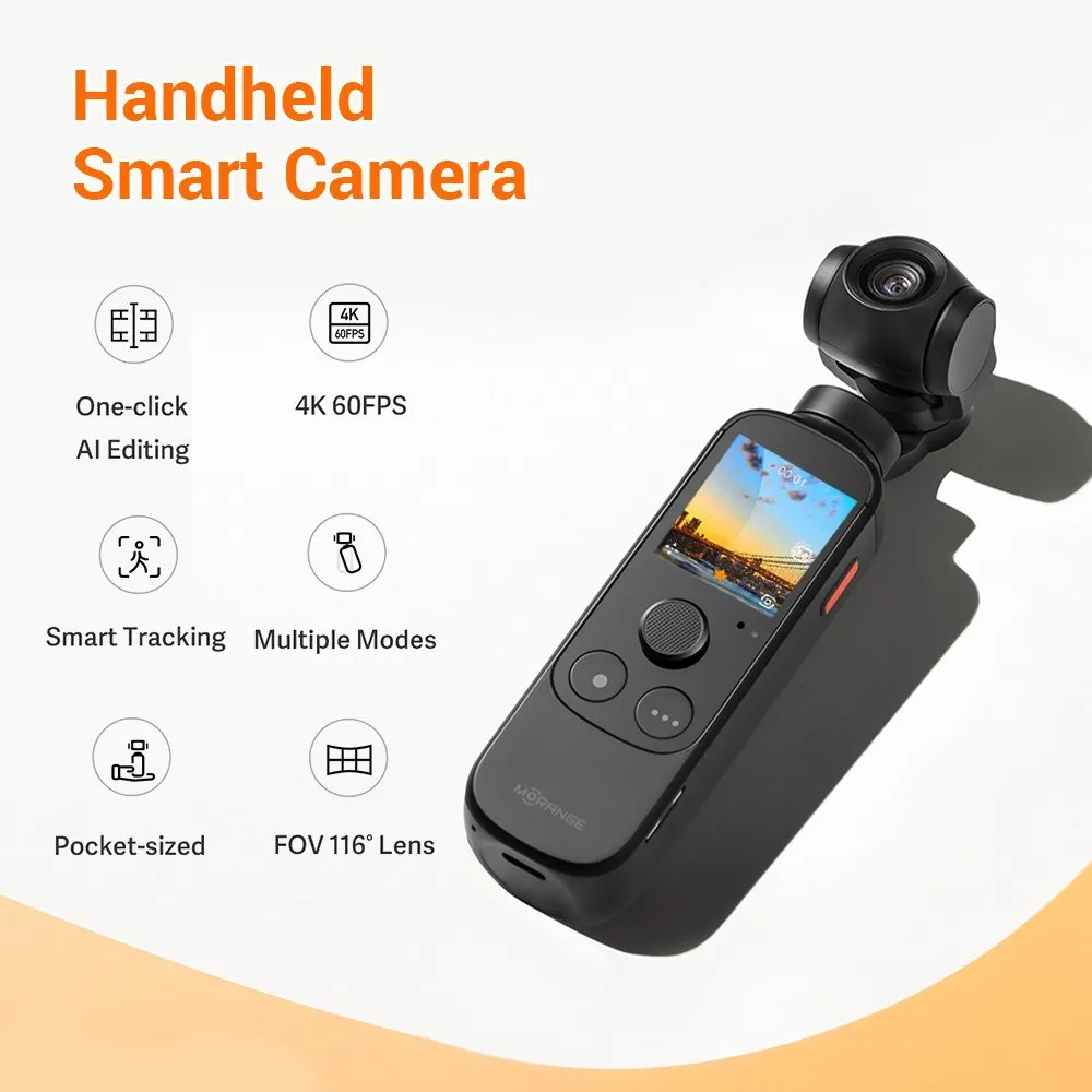 

Morange Handheld 3-Axis Stabilized Gimbal Vlog Camera One-click Editing AI Smart Tracking 4K/60fps Video 116 Wide Angle Lens
