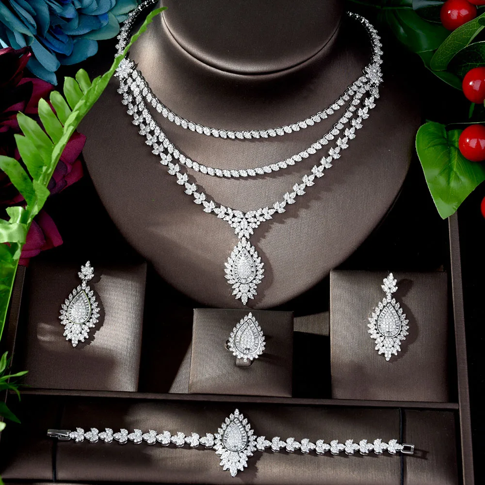 HIBRIDE Красивая Длинная подвеска AAA кубический циркон 4 шт. комплект ювелирных