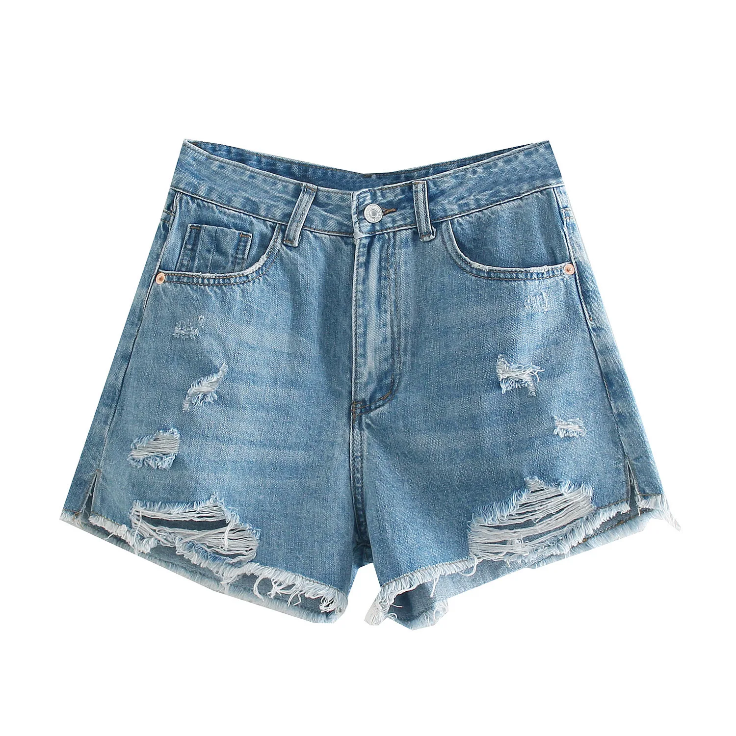

Летние женские модные рваные джинсовые шорты со средней талией и необработанными краями
