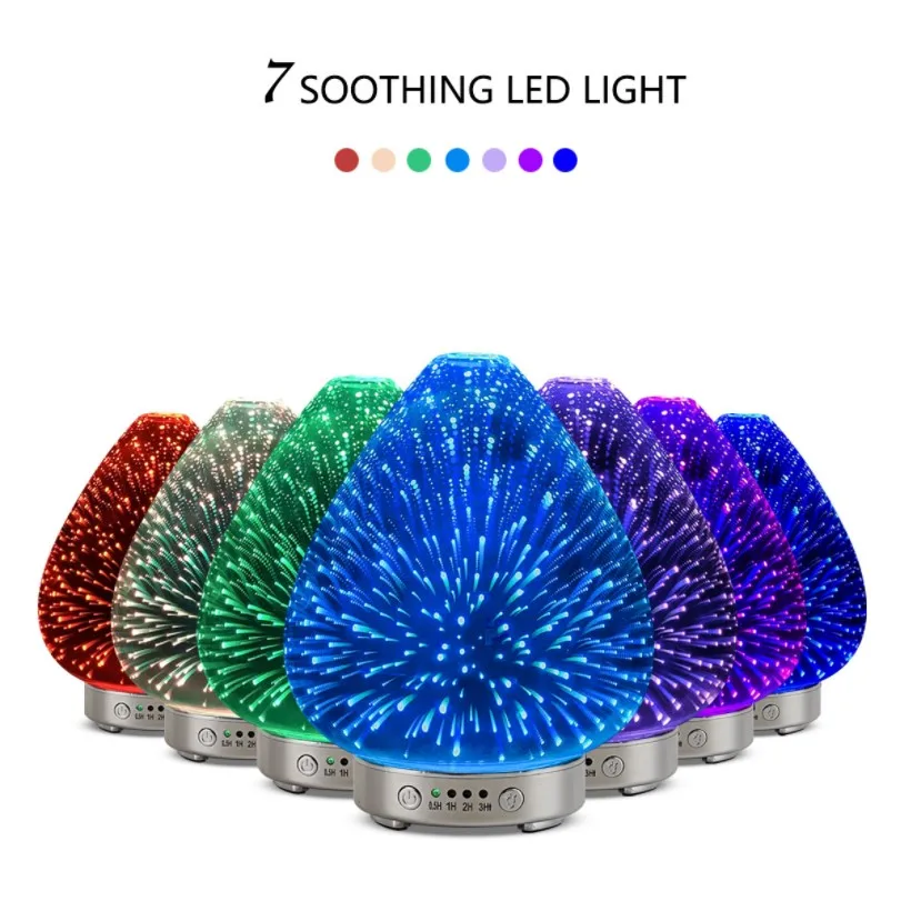 

Air Humidificador 3D Firework Glass with 7 Color Led Night Light Aroma Essential Oil Diffuser Mist Maker Ultrasonic Humidifier