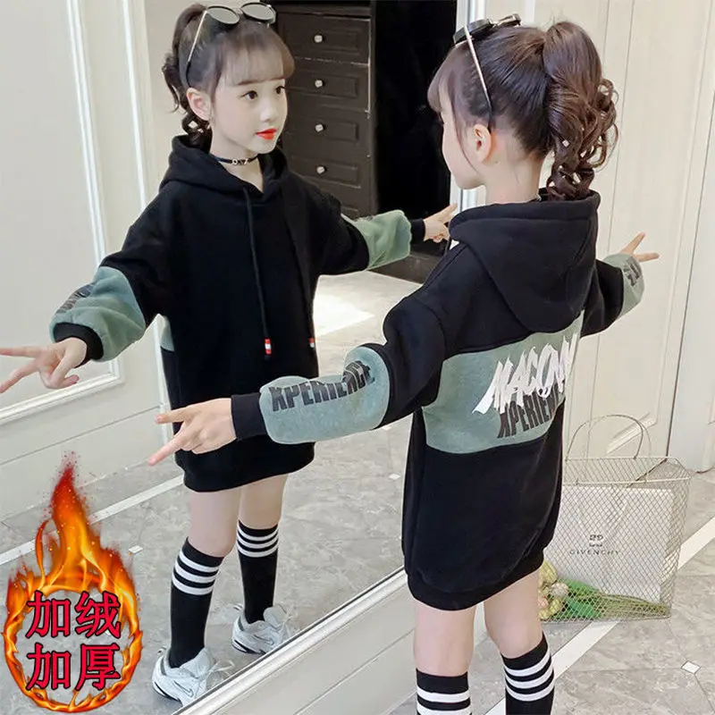 Зимняя одежда для девочек-подростков платье-футболка с длинными рукавами