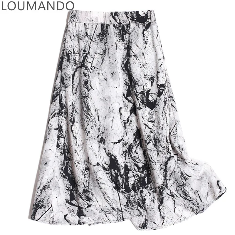 

Женская шифоновая юбка средней длины, черно-белая трапециевидная юбка с завышенной талией и принтом чернил, лето 2021