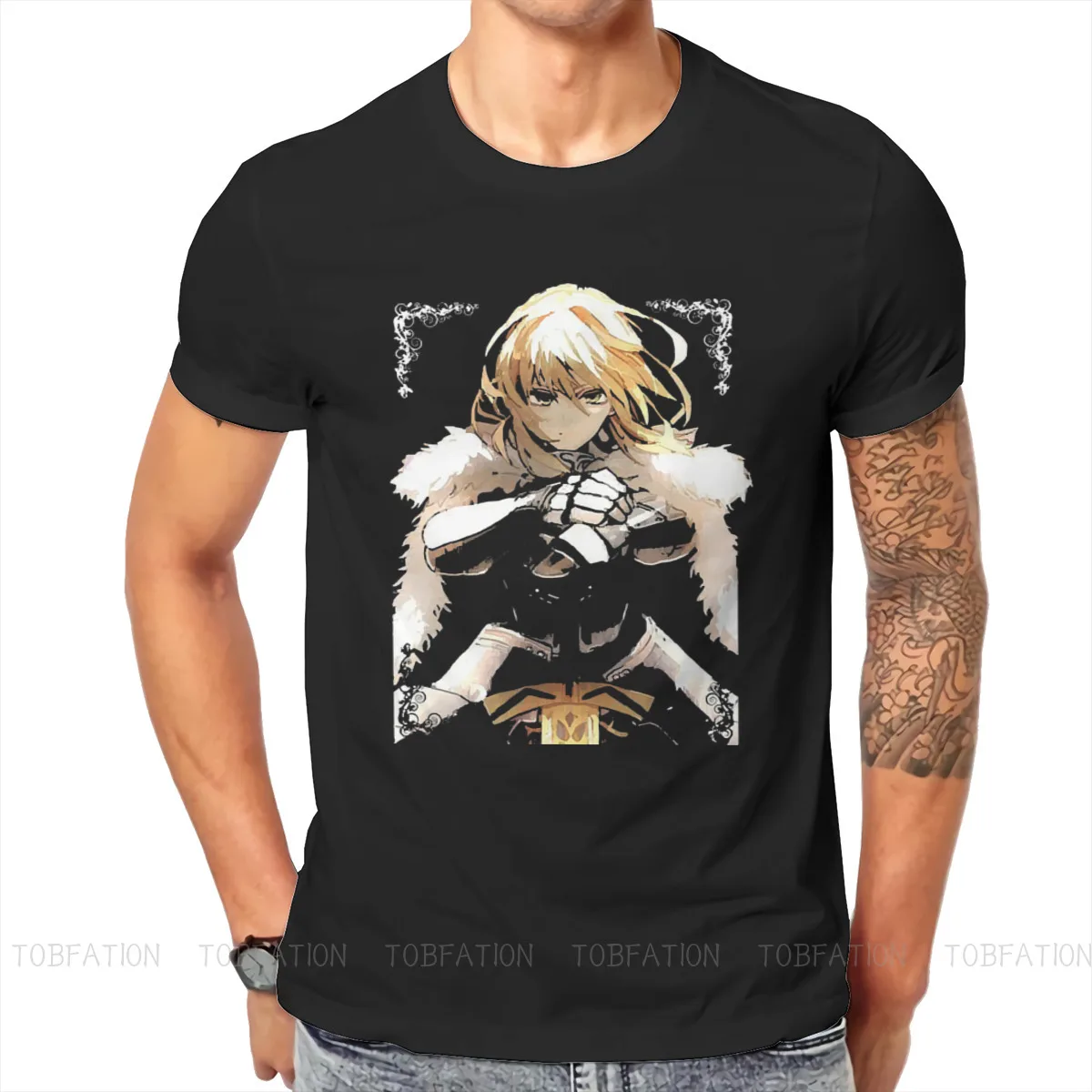 

Saber Graphic TShirt Fate Stay Night Japanese Novel Manga Shirou Emiya Holy Grail Creative Streetwear Leisure T Shirt Male