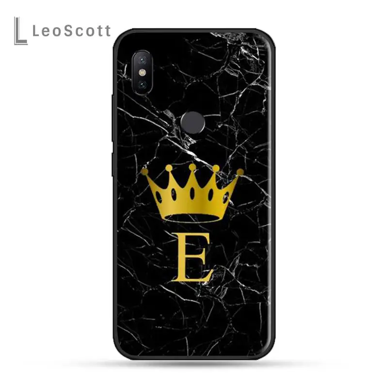 

Custom name Letter Black Marble Gold crown Phone Case For Xiaomi Redmi note 7 8 9 t max3 s 10 pro lite cover funda coque shell