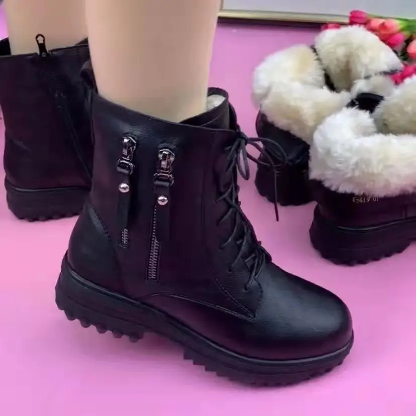 

Female Winter Shoes on Platform Felt Boots for Woman Heel Ankle 2021 New Martin Snow Felt Casual Gothic Designer Black Non-slip