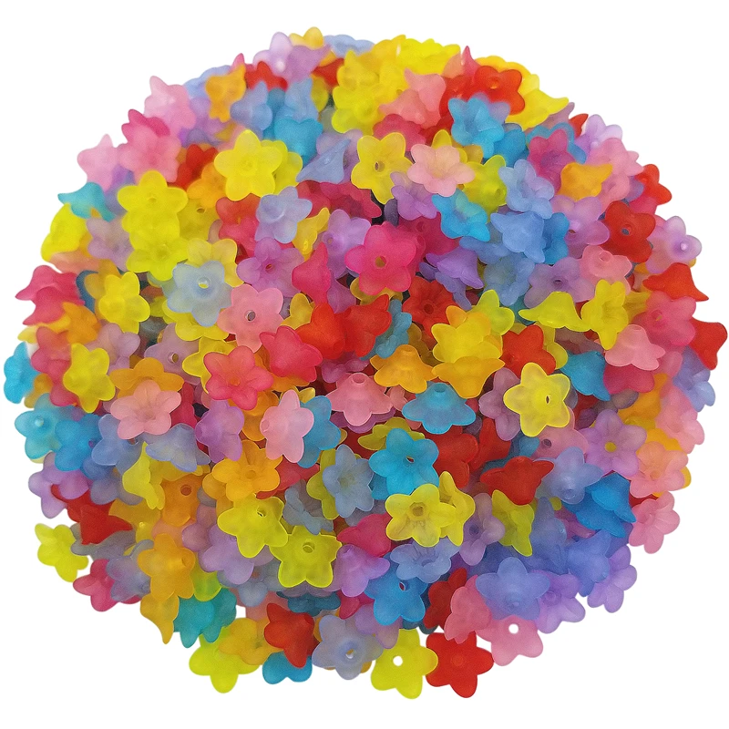 

9x4mm Fashion Small Morning Gory Beads Caps Transparent Jewelry Making Frosted Acrylic Multicolor Flower 200PCS DIY Accessories