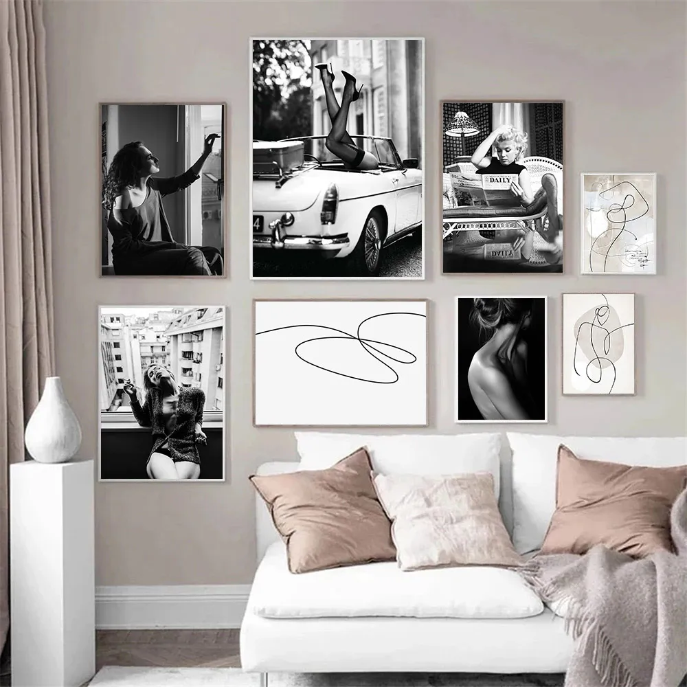

Abstract Line Drawing Poster Painting Black And White Print Fashion Women Canvas Posters Modern Wall Art Pictures Bedroom Decor