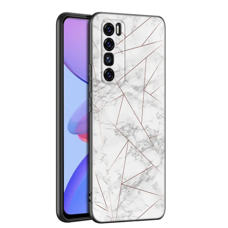 Marble Art Fashion Phone Case For Huawei Honor 50 Mate 30 20 10 Lite 40 Nova 9 8 Pro Y60 30S 8i 7i 7SE 5T Premium Black Cover images - 6
