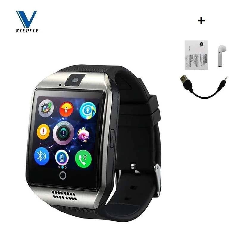 Stepfly Bluetooth Смарт часы Q18 с камерой Facebook Whatsapp Twitter Синхронизация SMS Smartwatch поддержка sim-карты TF для IOS Android - Цвет: Silver with BT