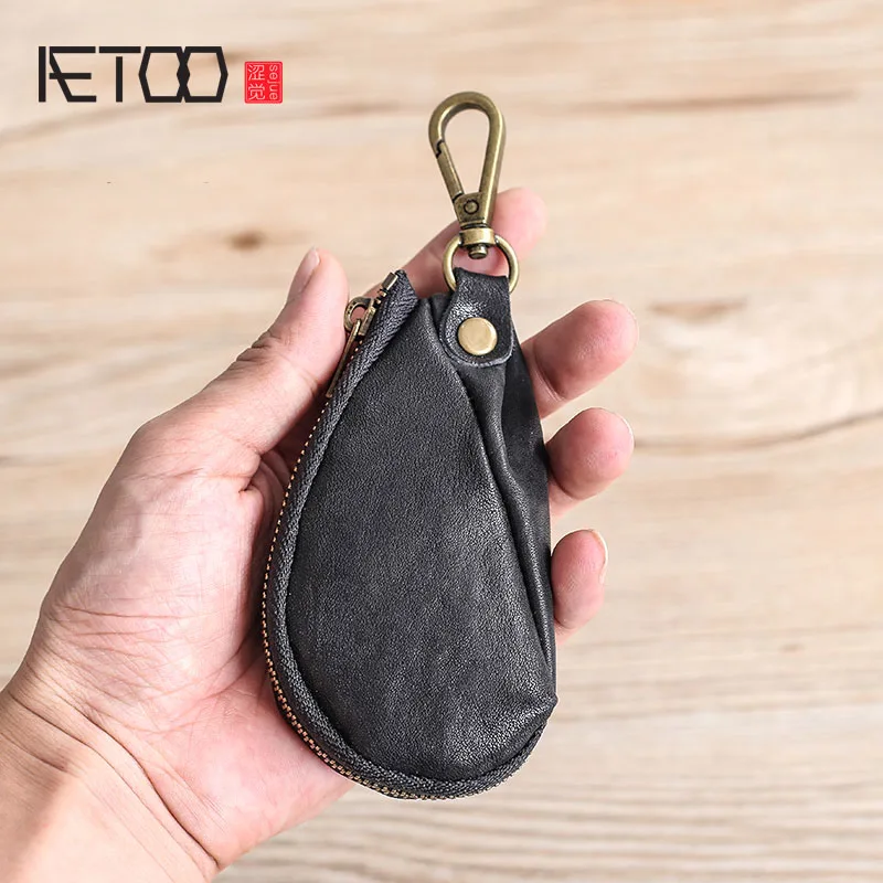 Сумка для ключей AETOO Мужская кожаная сумка ручной работы в стиле ретро|Ключницы| |