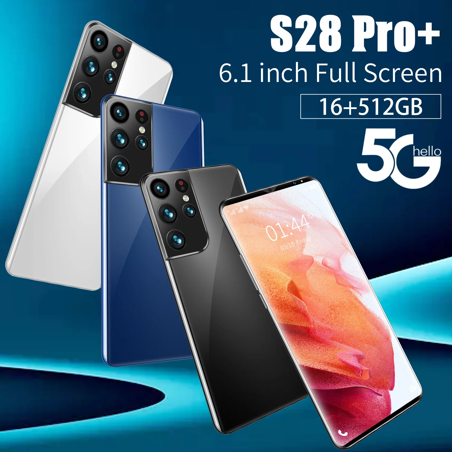 

S28 Pro+ 6.1-inch Smartphone 6000mAh 16GB RAM+512GB ROM Global Version Full-screen Android Mobilephone 4G 5G Network Phone