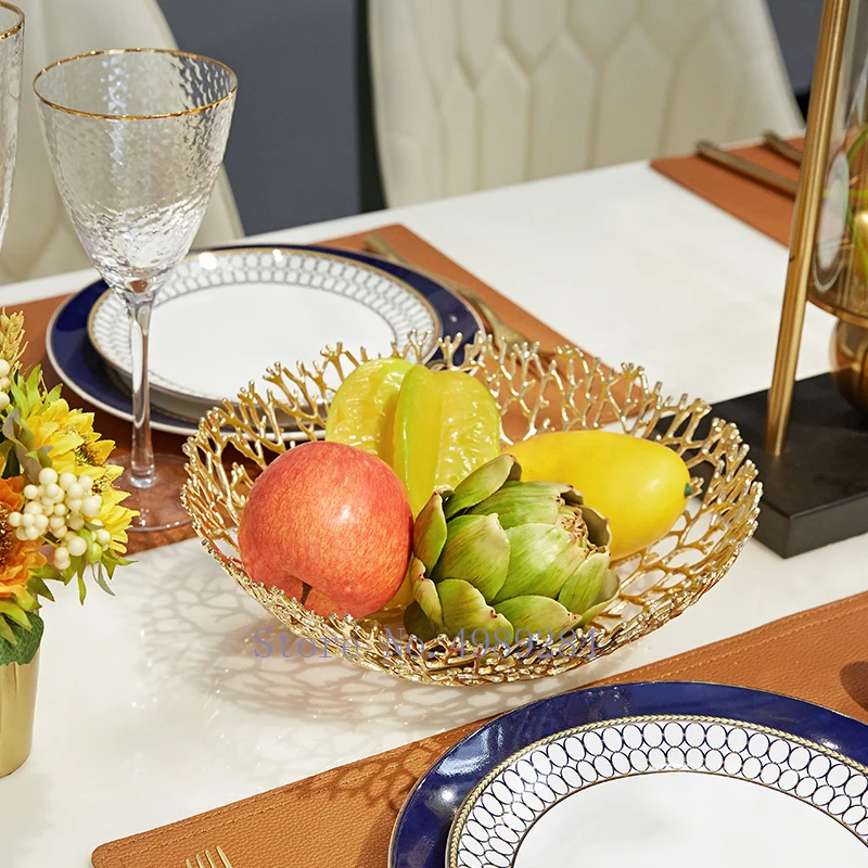 Нордическая Современная креативная металлическая Золотая зернистая блюдо для