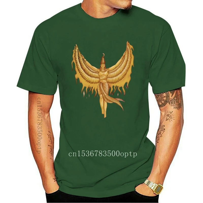 

Новинка 2021, крутая Черная Мужская футболка с принтом богини Исиды, Египта и крыльев Феникса, магазин высококачественных хлопковых футболок,...