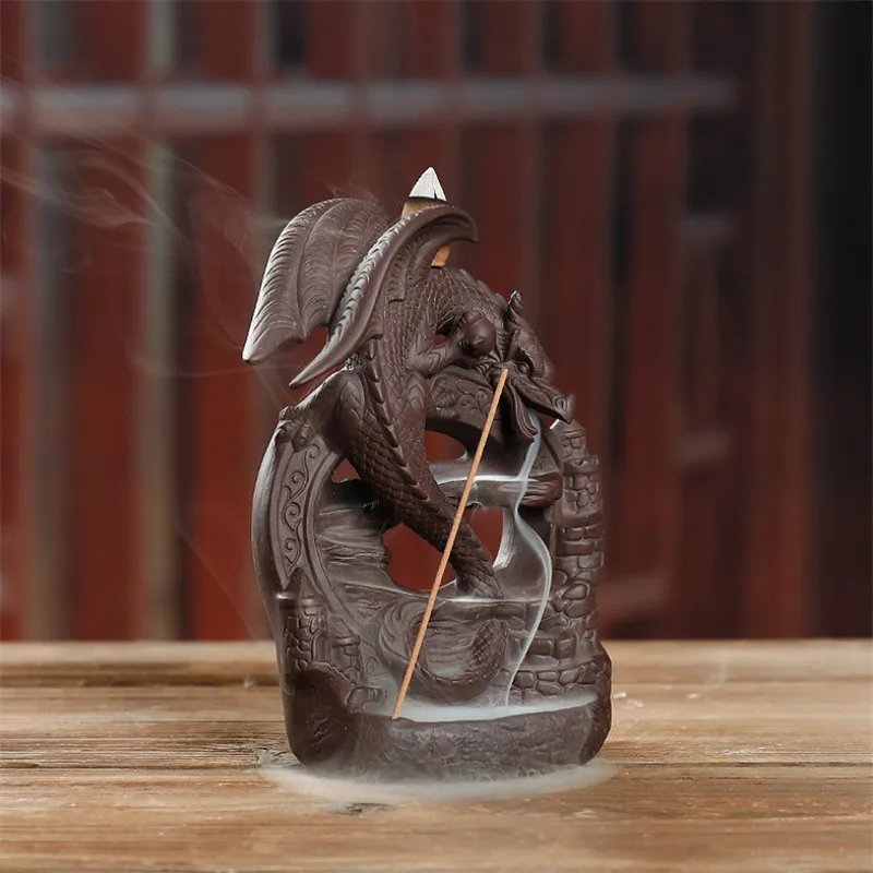 Керамическая курильница дракона с обратным потоком дыма водопад держатель для