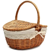 hot handmade wicker basket with handle wicker camping picnic basket with double lids storage hamper basket with cloth lining