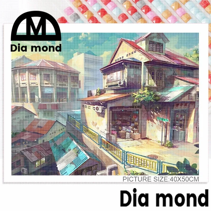 

Diy Diamond Painting Japanese Manga Landscape Cartoon Anime Sticker Diamond Embroidery Cross Stitch Sticker Home Decor Decal