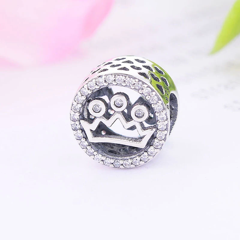 100% Серебряная корона круглая циркониевая Хрустальная бусина подходит для