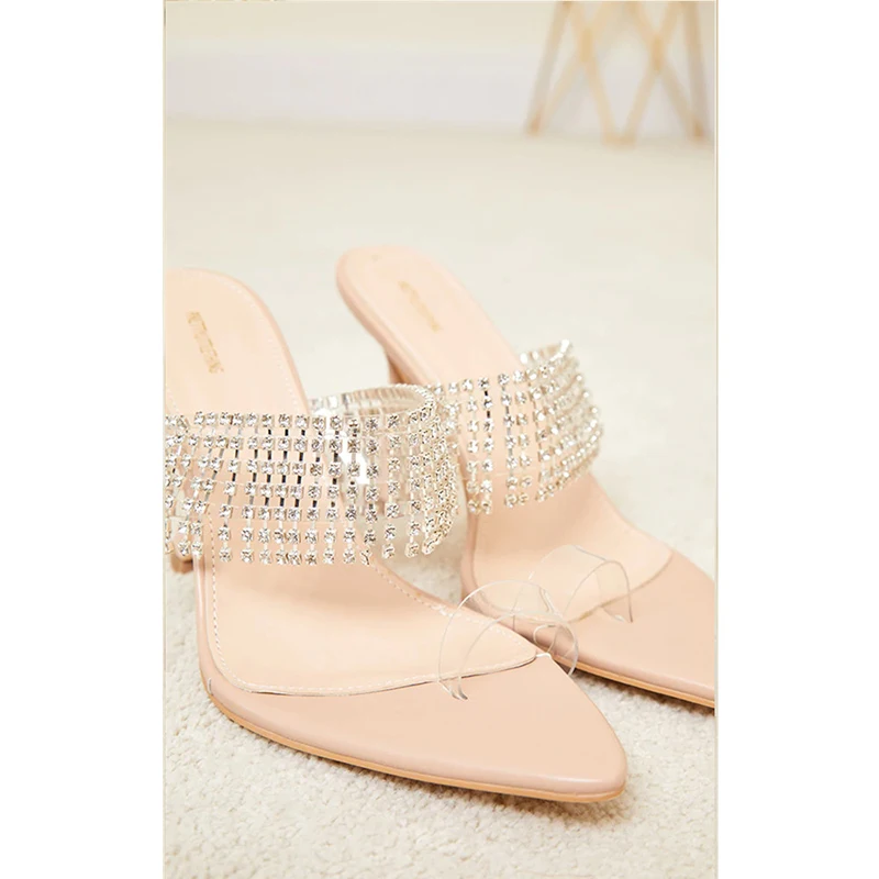 

Women High Heel Slippers Mules Female Shoes Crystal Pointed Toe Slipper Summer Stiletto Wedding Dress Sexy Shoes 2021