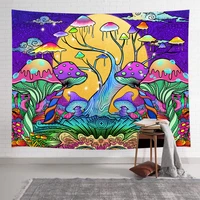 psychedelic mushroom tree tapestry trippy forest sun art wall hanging tapestries for living room bedroom home decor