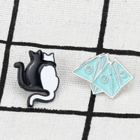 black and white cat enamel pins hugging cats brooches cartoon cute animal backpack lapel custom badges jewelry gifts for friends