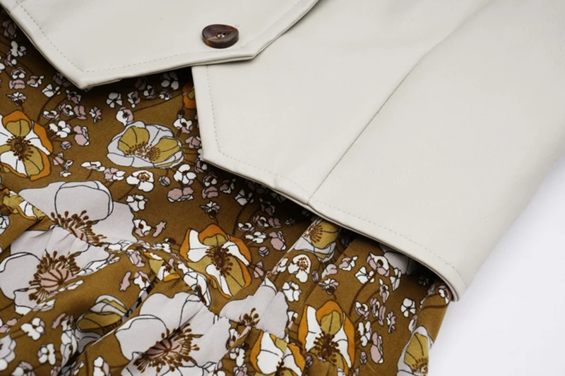 

[EAM] Women Coffee Pattern Printed Pleated Dress New Round Neck Long Sleeve Loose Fit Fashion Tide Spring Autumn 2021 1DD5071